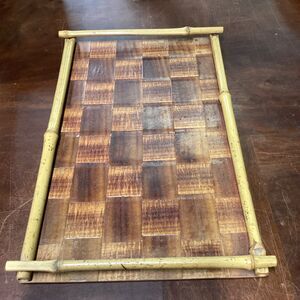 Vintage Bamboo Wooden Serving Tray - 17x11”